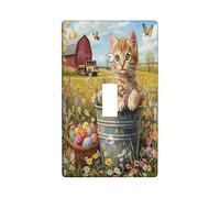 Primavera Pasqua Devon Rex Cat decorativo interruttore luce piastra di copertura 1 banda singola interruttore, fattoria fienile gattino piastra elettrica stampa animale domestico piastra frontale