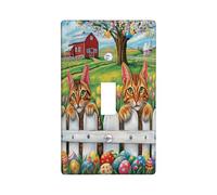 Primavera Pasqua Devon Rex Cat decorativo interruttore luce piastra di copertura 1 gang singolo interruttore, fattoria recinzione uova gattino piastra elettrica country piastra frontale elettrica per