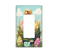 Primavera Pasqua Golden Retriever Dog Decorative Light Switch Cover Piastra da Parete 1 Gang Single Rocker, Fun Eggs Country Puppy Piastra Elettrica Stampa Fiore di Campagna Frontale Elettrico