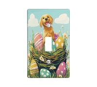 Primavera Pasqua Golden Retriever Dog Decorative Light Switch Cover Piastra da Parete 1 Gang Single Toggle, Fun Eggs Country Puppy Piastra Elettrica Stampa Fiore di Campagna Frontale Elettrico