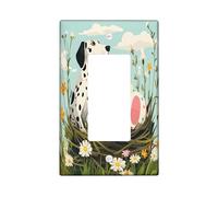 Primavera Pasqua Great Dane Dog Decorative Light Switch Cover Piastra da parete 1 Gang Single Rocker, Fun Eggs Country Puppy Piastra elettrica Stampa Fiore di campo Piastra frontale elettrica