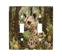 Primavera Pasqua Hyena Fauna Selvatica Decorativo Interruttore Della Luce Placca Da Parete 2 Gang Doppio Toggle, Vintage Jungle Animal Eggs Piastra Elettrica Stampa Scenic Frontalino Elettrico