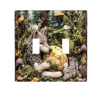 Primavera Pasqua Lupo Fauna Selvatica Decorativo Interruttore Della Luce Copertura Placca Da Parete 2 Gang Doppio Toggle, Feltro Lana Stile Uova Animali Piastra Elettrica Placca Elettrica Stampa