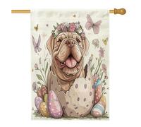 Primavera Pasqua Neopoletano Mastino Cane Casa Bandiera 71,1 x 101,2 cm Doppio Lato per Esterni Decorativa, Divertenti Uova Carine Cucciolo FrontYard Lino Home Flag, Fiori Outdoor Piccolo Cortile