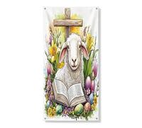Primavera Pasqua pecora agnello copertura porta esterna 91,2 x 182,8 cm, uova di campagna floreali animali porta anteriore posteriore banner ingresso uscita decorazione, divertente fattoria casa