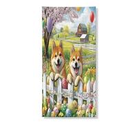 Primavera Pasqua Shiba Inu Cane Esterno Copertura 36x72, Casale Recinto Uova Cucciolo Casa Anteriore Porta Posteriore Banner Ingresso Uscita Decorazione, Paese Stampato Home Indoor Portico Decorazioni