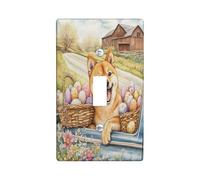 Primavera Pasqua Shiba Inu Dog Decorative Light Switch Cover Piastra da Parete 1 Gang Singola Toggle, Farmhouse Truck Eggs Puppy Electrical Switchplate, Country Electrical Faceplate per camera da