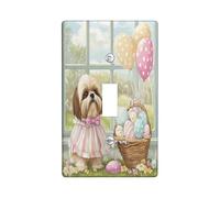 Primavera Pasqua Shih Tzu Dog Decorative Light Switch Cover Piastra da Parete 1 Gang Singolo Toggle, Victoria Country Puppy Piastra elettrica per la stanza, Casale Switchcover Switchcover