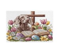 Primavera Pasqua Weimaraner Dog Puzzle per adulti 1000 pezzi, uova di campagna, fiori, cuccioli, puzzle in legno, decorazioni divertenti per l'intrattenimento domestico