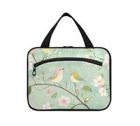 Primavera Pera Blossom Birds Green Hanging Mens Travel Toiletry Bag con gancio, Designer Impermeabile Cosmetic Makeup Bag per i viaggiatori Hotel Bolsa para maquillaje L