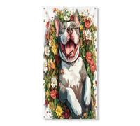 Primavera Pitbull Dog Door Cover Banner 91 x 182 cm, carino fiore floreale campo porta appeso per decorazione porta d'ingresso, interni ed esterni Pet ingresso sfondo forniture
