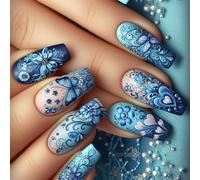 Primavera Press On Nails Bara Unghie Finte Con Farfalla Disegni Blu Stick Ons Full Covers Artificiale 24Pcs Farfalla Press On Nail