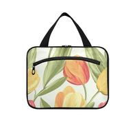 Primavera Retro Blooms Giallo Rosa Borse Appese per le Donne Impermeabile con Gancio Designer Lavabile Borsa da Barba per Uomini Adulti Viaggio estuche para guardar maquillaje, Fiori Retro Primavera