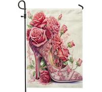 primavera rosa fiore bandiera giardino scarpe di cristallo romantico elegante per donne ragazze lino rosa verticale prato arredamento cortile bandiera pinne bandiera giardino decorazione casa vacanza