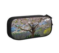 Primavera rosa fiori stampati matita sacchetto trucco sacchetto gioielli scatola di immagazzinaggio portatile caso di gioielli da viaggio nero, Nero , Taglia unica, Astuccio portamatite