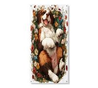 Primavera San Bernardo Copertura per porta per cani decorativa 91 x 182 cm, carino fiore floreale da appendere per porta d'ingresso, per interni ed esterni, portico per animali domestici