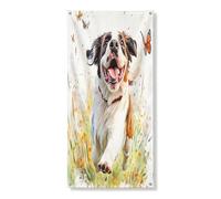 Primavera San Bernardo Dog Door Banner Decorativo, Acquerello Floreale Pianta Porta d'ingresso Copertura di Sfondo Decorazione, Interno Esterno Pet Yard Sfondo Forniture 91x182 Pollici