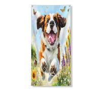 Primavera San Bernardo Dog Door Banner Decorativo, Acquerello Floreale Pianta Porta d'ingresso Copertura di Sfondo Decorazione, Interno Esterno Pet Portico Cartello Sfondo 91x182 Pollici