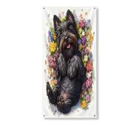 Primavera Scottish Terrier Dog Door Cover Banner Decorativo 91 x 182 cm, Carino Floreale Fiore Campo Porta Appeso per Porta d'ingresso, Indoor Outdoor Pet Portico Sfondo Forniture