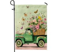 primavera shabby camion giardino bandiera cestino margherita giglio fiore farfalla pois vintage cottagecore verde lino vacanza doppio lato festa cortile casa prato casa parete giardino arredamento