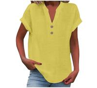 Primavera Spiaggia Button Down Ladies Top Camicette Stand Collar Carino Solido Donne Camicie Allenamento Manica Corta Famiglia Estate Camicetta di Tendenza Top Casual Elegante Trendy Y2K, Giallo, L