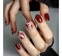Primavera Unghie Artificiali 24Pcs Lucido Breve Mandorla Press On Con Arte Floreale Decors Ufficio Usura Per Lady Fashion