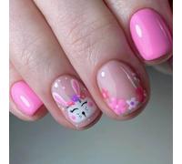 Primavera Unghie di Pasqua Art Manicure Set 24Pcs Breve Piazza Unghie Finte Con Conigli E Fiori Un