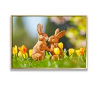 Primavera Vibrante Coniglio Coppia Tela di Arte Della Parete Immagini Stampe Stampe Carino Animale Tulipano Poster per Soggiorno Camera Da Letto Nursery Home Decor 80x120cm con cornice d'oro