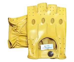 Prime - 309- Guanti da guida da uomo in vera pelle ,per motocicletta , ciclismo dal designer Prime Leather in stile classico retro mezze dita