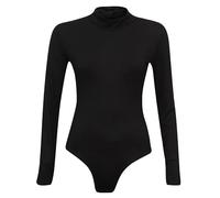 Prime fashions Body da donna a maniche lunghe elasticizzato con collo alto, Nero , 12-14