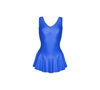 Prime fashions - Body da ginnastica lucido in nylon senza maniche per bambini, per danza/balletto, con gonna, per ragazze, Blu reale, 9-10 Years