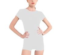 Prime fashions Body da ragazza in lycra lucida a maniche corte, per danza, ginnastica, nuoto, bianco, 9-10 Years
