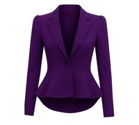 Prime fashions Giacca da donna in peplo - Blazer aderente a maniche lunghe con volant, Viola, 44