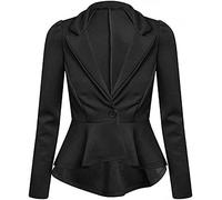 Prime fashions Giacca da donna Peplo - Slim Fit manica lunga volant crop cappotto, Nero , 46