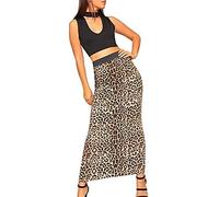 Prime fashions Gonna lunga da donna, elasticizzata, a vita alta, con elastico, Stampa leopardata, 52-54