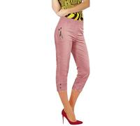 Prime Fashions Pantaloni Capri da donna, lunghezza a 3/4, colore ciliegia, estivi, con elastico in vita, taglie dalla 42 alla 52, Rosa polvere, 44