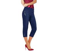 Prime Fashions Pantaloni Capri da donna, lunghezza a 3/4, colore ciliegia, estivi, con elastico in vita, taglie dalla 42 alla 52, blu navy, 52
