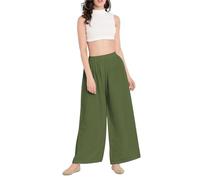 Prime fashions - Pantaloni da donna a palazzo, svasati, gamba larga, vita elasticizzata, abbigliamento casual, cachi, 24-26