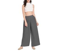 Prime fashions - Pantaloni da donna a palazzo, svasati, gamba larga, vita elasticizzata, abbigliamento casual, Grigio scuro, 52-54