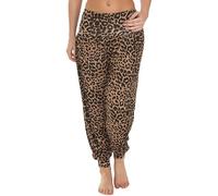 Prime fashions Pantaloni harem da donna, tinta unita e stampata, lunghezza intera, elastico e moderno, Leopard, 3XL