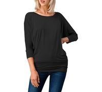 Prime fashions - Top da donna a pipistrello in jersey da donna a maniche lunghe con spalle scoperte o sopra le spalle - per varie occasioni - multiuso, Nero , 42