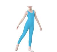 Prime fashions - Tutina lucida senza maniche e senza piedi per ragazze, ideale per danza e ginnastica - Bambine, Turchese, 9-10 Years