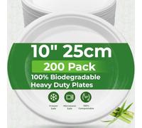 PRIME FEEL Piatti di carta usa e getta da 25,4 cm (confezione da 200), 100% compostabili, resistenti ed ecologici, per feste, barbecue, campeggio e picnic