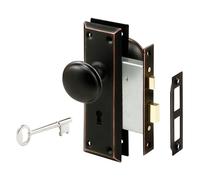 Prime-Line E 2495 - Set di serrature con chiave a mortasa con pomello classico in bronzo, perfetto per sostituire set di serrature antiche rotte e altro ancora, adatto per porte interne da 1-3/8