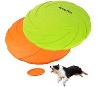 Prime Pets Disco volante per cani, confezione da 2, 17,8 cm, giocattoli per cani durevoli, in gomma naturale, galleggianti per acqua, piscina, spiaggia, arancione e verde