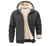 PrimeCrest Felpa Uomo con Zip Cappuccio Giacca Pile Invernale Termica Softshell Sherpa Calda Imbottita Felpe Sportiva Cotone Lavoro Felpata Pullover Hoodie Casual Sweatshirt con Tasche Grigio M