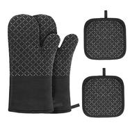 PRIMEGA 2 pezzi Guanti isolanti in silicone per forno a microonde ispessito antiscivolo cucina forno cottura nero guanti lunghi 1 + tappetino 1