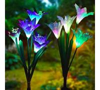 PRIMEGA Fiore di Simulazione Solare 4 lanterne luce Colore giglio Bianco luce Solare Giardino 2pcs
