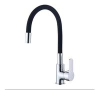 PRIMEGA Rubinetto da cucina flessibile con beccuccio alto orientabile liberamente, miscelatore per lavello flessibile in ottone cromato e nero, rubinetto monoforo per acqua calda e fredda