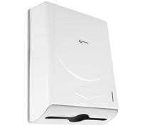 PrimeMatik - Dispenser per Asciugamani di Carta intercalati per Bagno in Colore Bianco 274x103x373mm